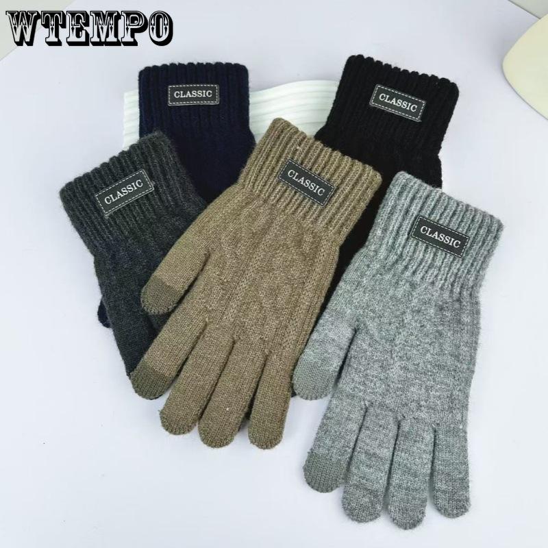 WTEMPO Men's Winter Knitted Touch Screen Full Finger Cold Resistant Thick Gloves