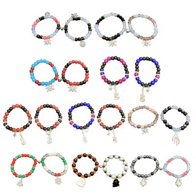 2pcs Heart Couple Bracelets Halloween Spiders Magnetic Matching Bangle Hand Rope Elastic Beaded Wrist Chain Jewelry Gift