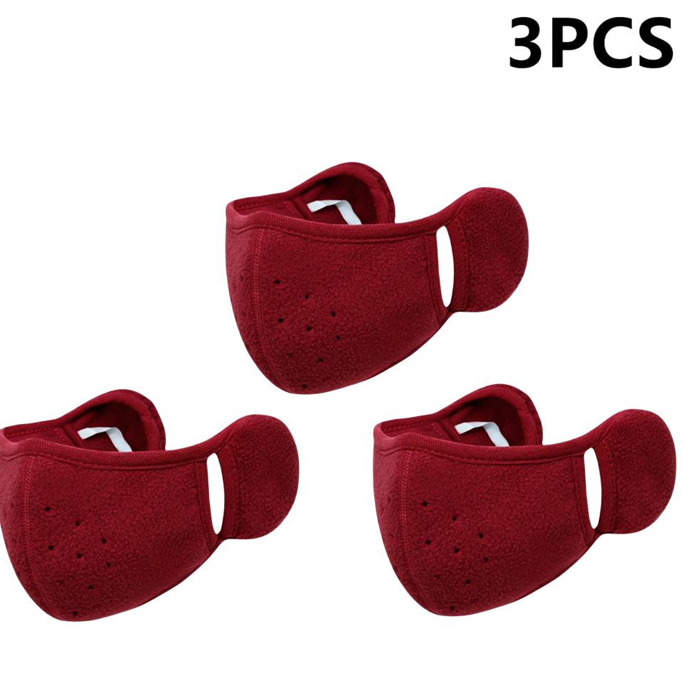 3Pcs Winter Warm Face Mask Cold-Proof Breathable Earmuff Windproof 3D Polar Fleece Half Face Cover Cycle Riding Mask