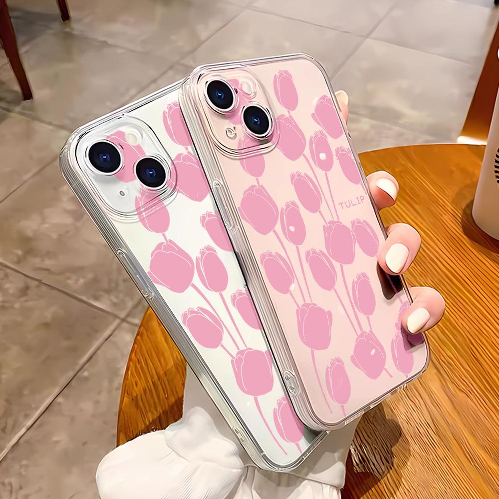 Tulip apple 16 pro mobile phone case transparent iphone17 mobile phone protective case 15pm anti-drop 14 soft case 12