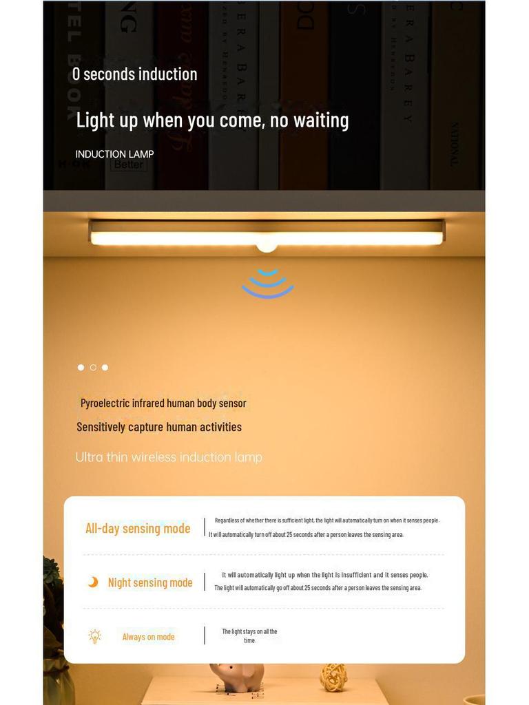 Wiederaufladbarer kabelloser Bewegungssensor LED-Streifen: Magnetisches, selbstklebendes Nachtlicht für Kleiderschränke und Schränke