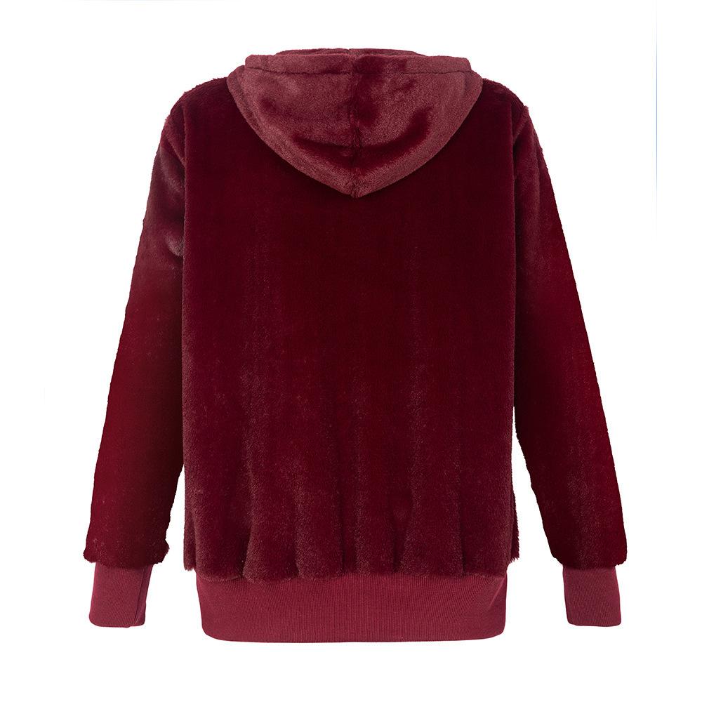 Women's Autumn and Winter Hooded Long Sleeve Plus Size Plush Jacket