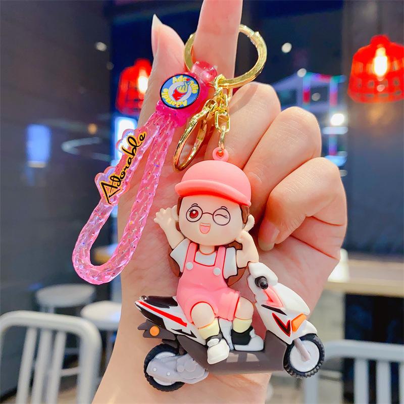 Cartoon Trendy Cool Locomotive Boys and Girls Couple Doll Creative Car Keychain Student Schoolbag Pendant Gift