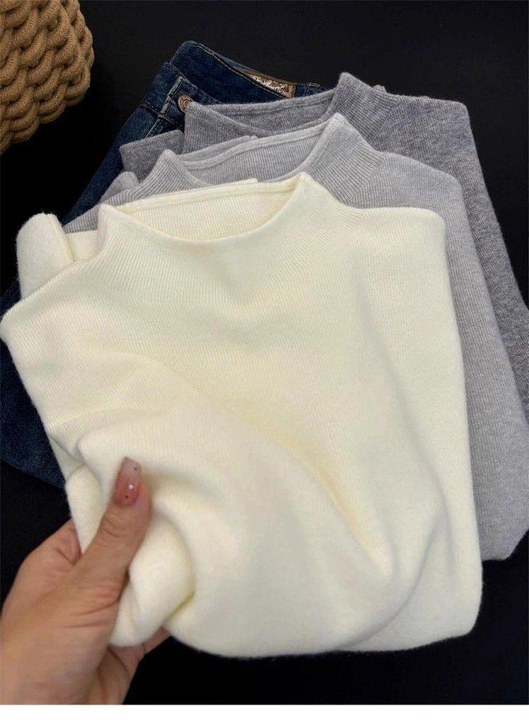 Women's Soft High-Neck Knit Sweater – Cozy Autumn/Winter Base Layer