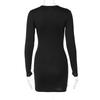 Vestido da moda sexy europeu e americano para mulheres na primavera e verão, com zíper no peito, decote V, mangas compridas, que molda o quadril