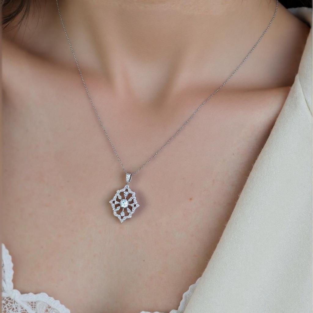 S925 Sterling Silver Natural Gemstone Color Treasure Pendant Necklace Lace Clavicle Chain Light Luxury Premium Sense