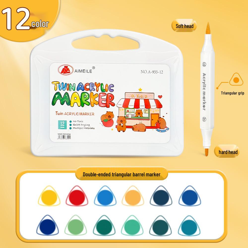 Dreieckiger Doppelspitz-Marker-Stifte-Set - 60 nicht durchblutende, stapelbare Farben für Kunst von Schülern und Kindern.