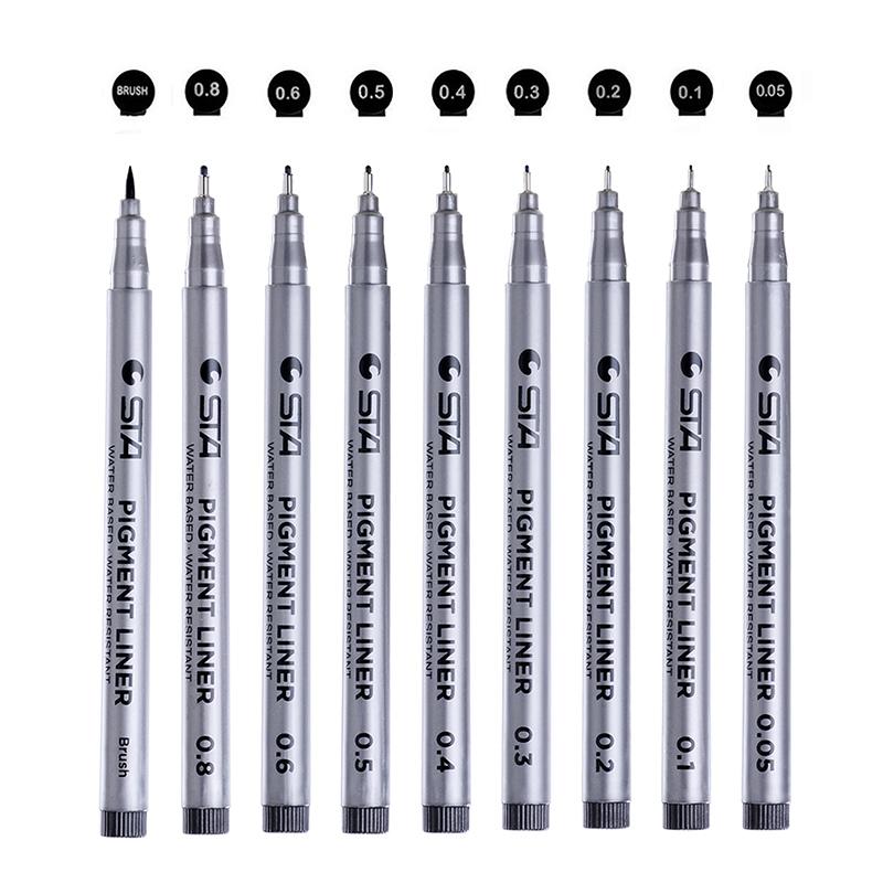 STA High Quality Waterproof Sketch Calligraphy Fine Line Marker Pen Fineliner 9 Different Tip Sizes for Students Writing Paper