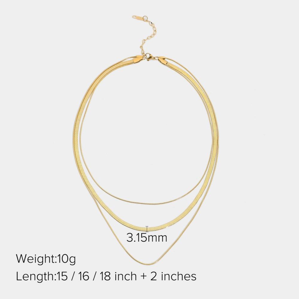 Three-layer Snake Chain Necklace, Personality Tide Cold Wind Wide Flat Layered Collarbone Chain Fashion Chain Necklace