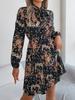 Elegant Floral Lace Up Waist Long Sleeve Pleated Midi Dress For Women