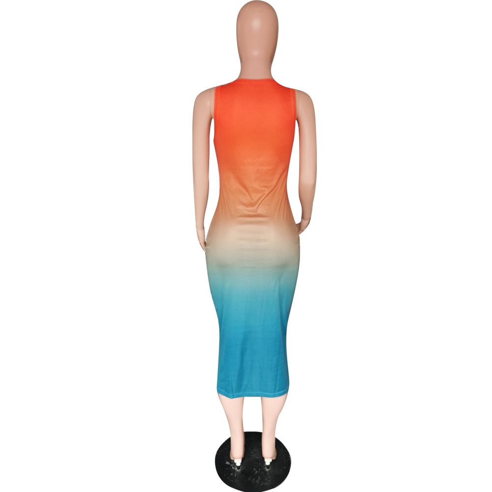 Sexy Gradient V-neck Bodycon Midi Dress - Elegant European & American Style Women's Clothing
