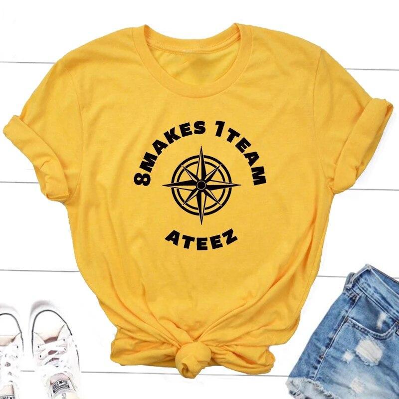 Ateez Fellowship Break The Wall T Shirts Kpop Round Neck Short Sleeve T Shirt Korean Fashion Streetwear Fans Clothes K-pop Tops Unisex