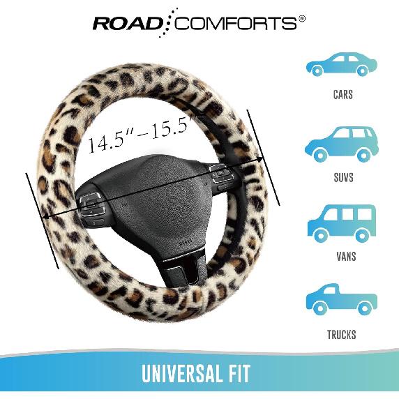 Road Comforts Leopard Plush Steering Wheel Cover For Winter, Made With Flurry Microfiber, Universal Fit 14 1/2 To 15 Inches, Soft Fuzzy Warm For
