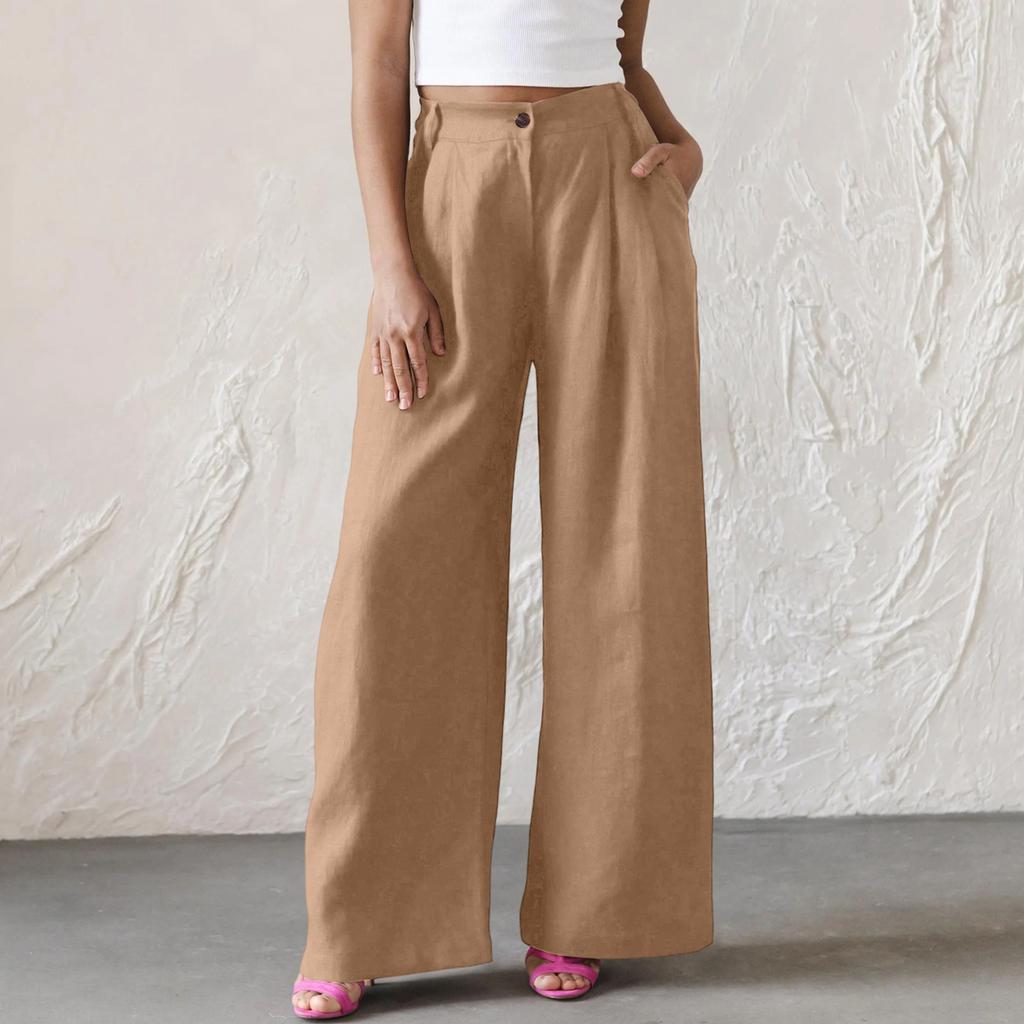 Ladies' Color Casual Fashion Breathable Loose Cotton And Linen Pants