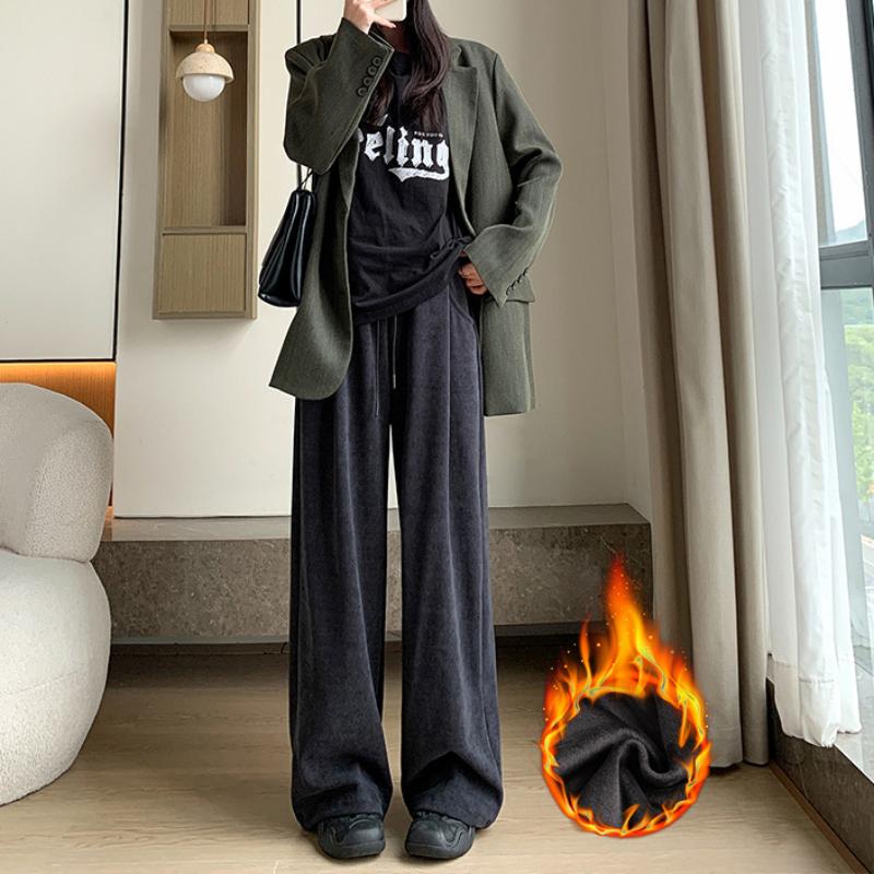 European Cotton Wool Wide-leg Pants for Women Loose Autumn and Winter Lazy Casual Slim Loose Wide-leg Pants Floor-moving Pants