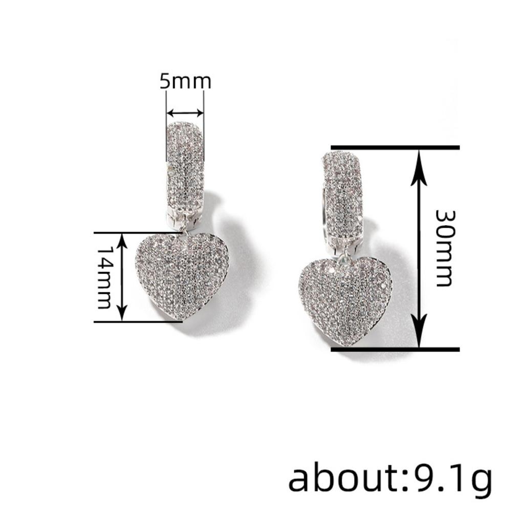 Gold Tone Full Paved Heart Drop Hoop Earrings for Women Trendy Elegant Jewelry
