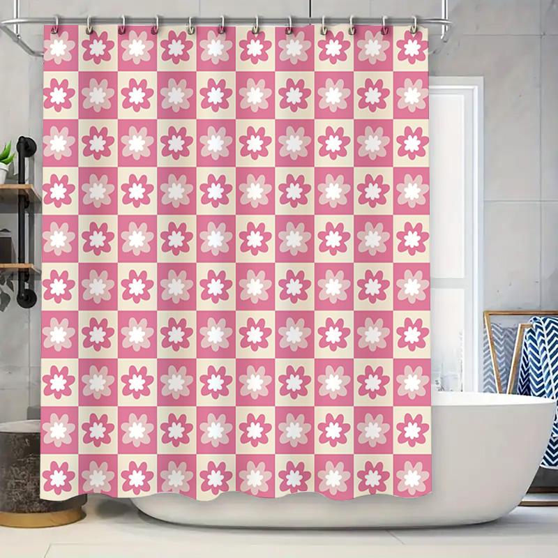 

Pink White Floral Shower Curtain Decorative Home Bathroom Window Drapes Waterproof Washable Polyester Fabric For 20X71 Inch Bath W60H190(CM)-1 Pcs
