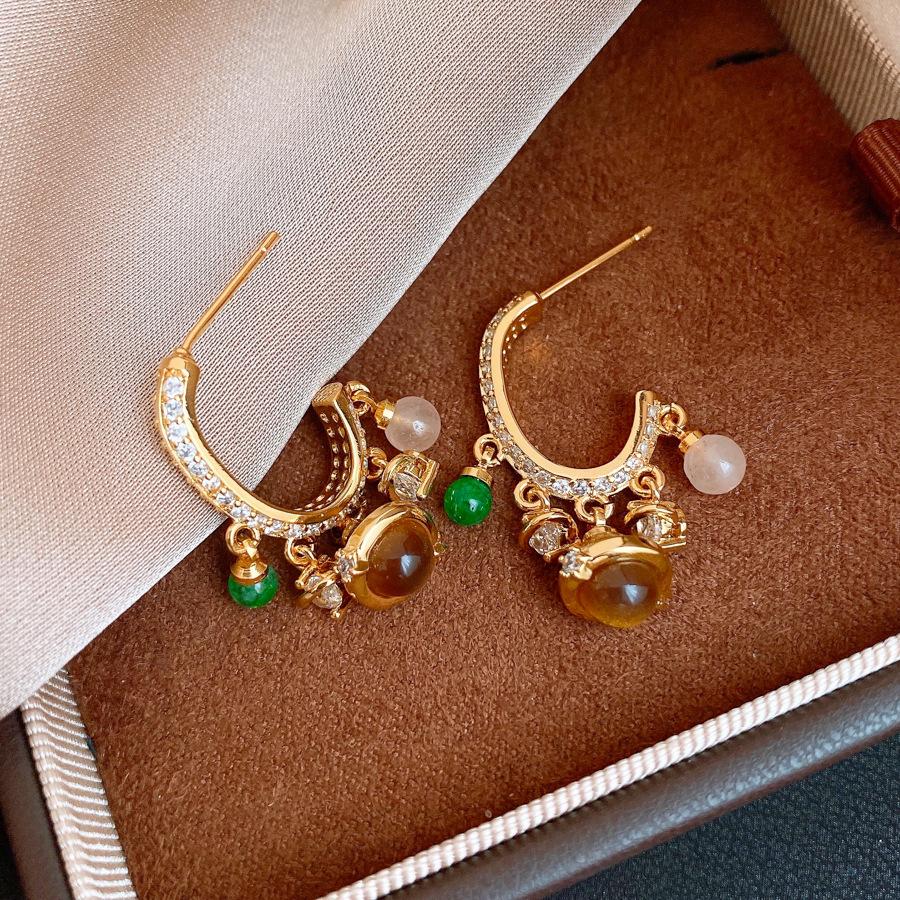 Vintage Maillard zircon Saturn fringed earrings stud earrings personalized exquisite earrings