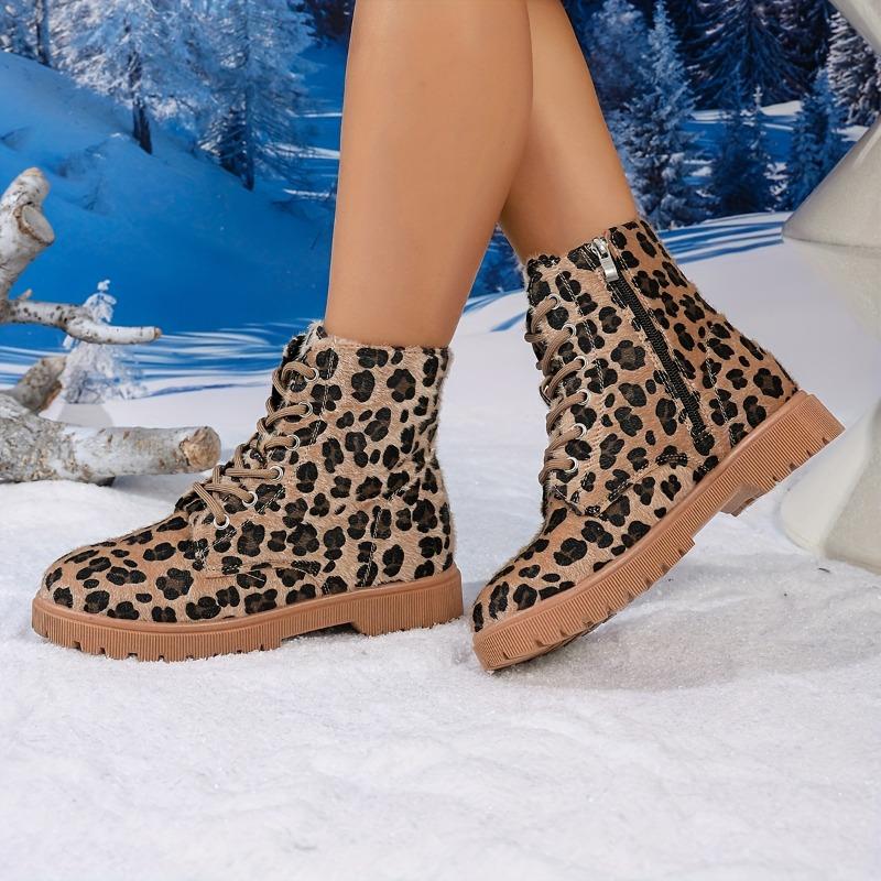 Women'S Leopard Print Platform Ankle Boots with Zipper Closure - Round Toe Low Heel, Faux Cover Upper Fabric Lining, TPR Sole for All-Season Comfort