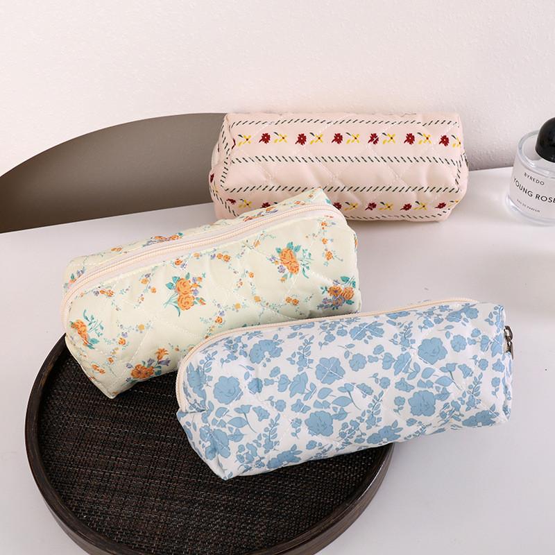 Cute Floral Cotton Makeup Brush Bag With Portable Design For Travel And School