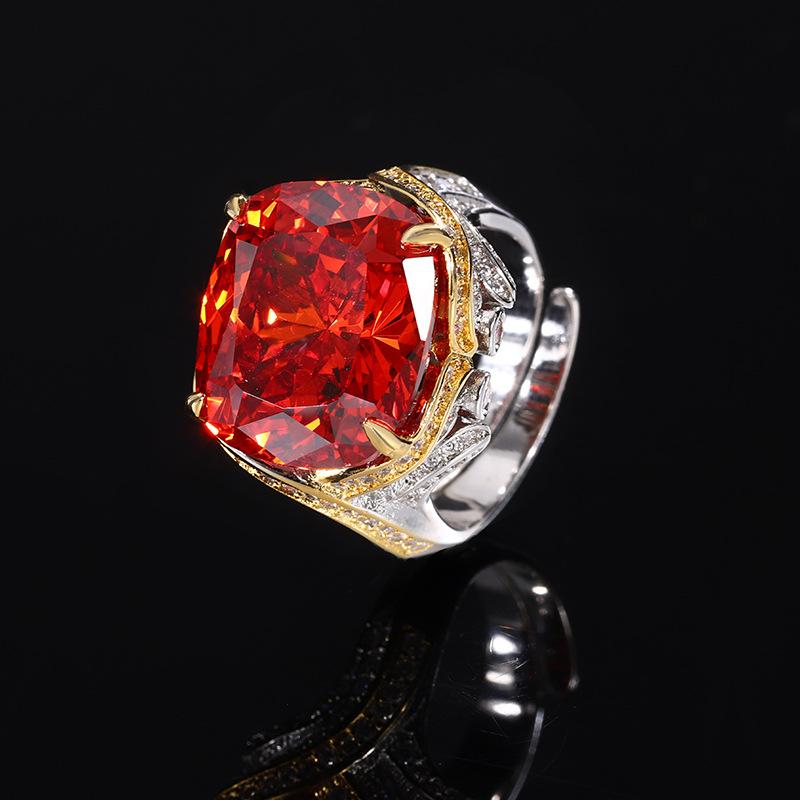 Jewelry Copper Bottom Gold-Plated Simulation Bird'S Nest Cut Fat Square Premium Ring Female 14 * 16