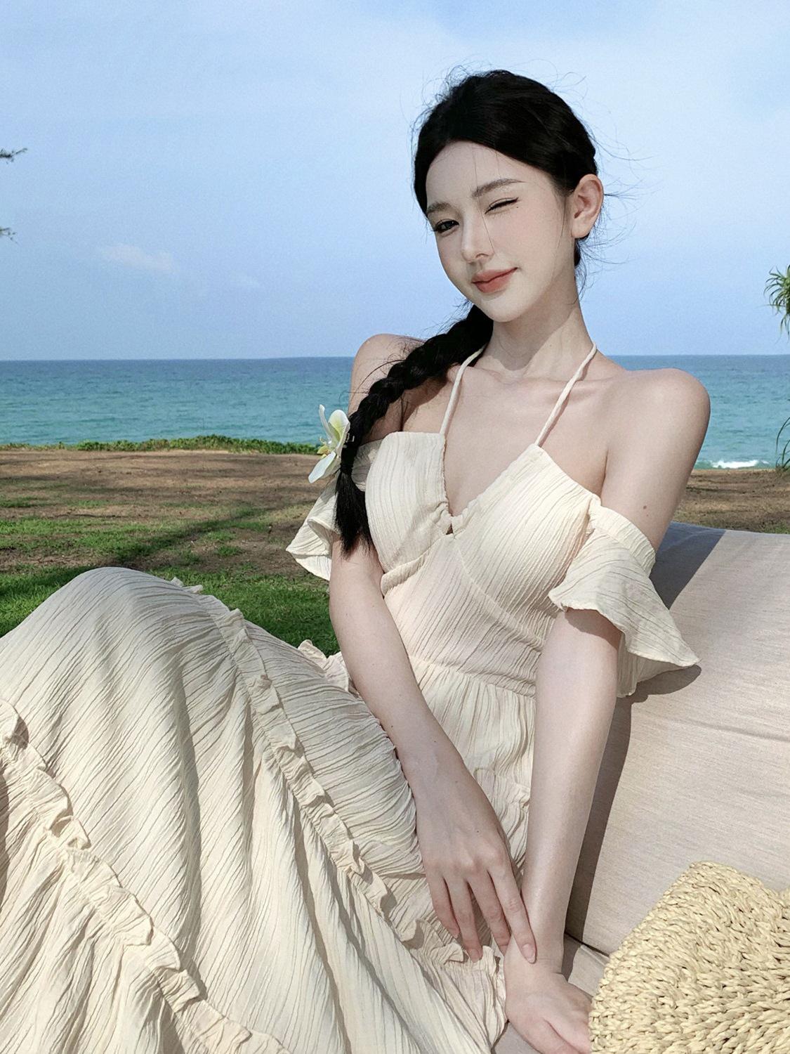 

First Love Ruffle Trim Letter Print Maxi Dress with Neck Tie and Waist-Defining Fit S