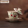 175ML Ru Kiln Ard Jelly Porcelain Nine Peach Gaiwan Japanese Tea Tureen Tea Bowl with Lid Kit Tea Maker Cover Bowl Cha Ornaments