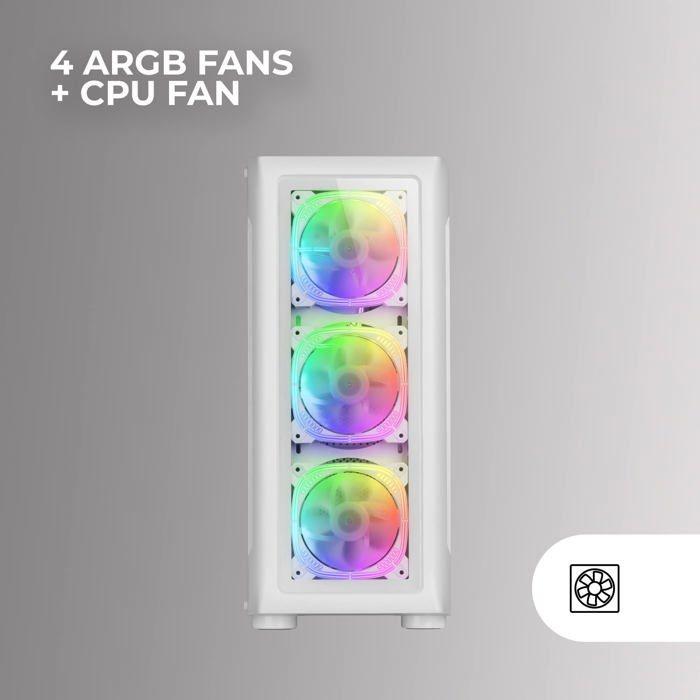 Boîtier de jeu - mars gaming - mc-neo blanc - e-atx - 5 ventilateurs argb - verre trempé