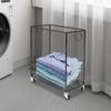 Rectangular Iron Rolling Laundry Basket,Black Laundry Basket with 4 Wheels,Iron Pipe 13mm Freestanding 43*23*45cm for Balcony