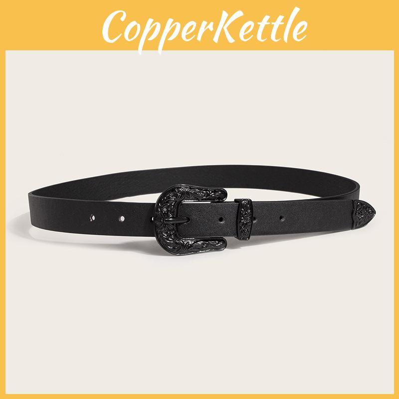 Womens Fashion Pu Belt With Carved Flower Design For Street Style
