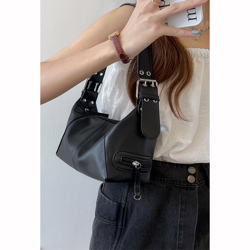 Cool and Charming Girl Niche Design Leather Zipper Single Shoulder Armpit Bag Retro European and American New Bag