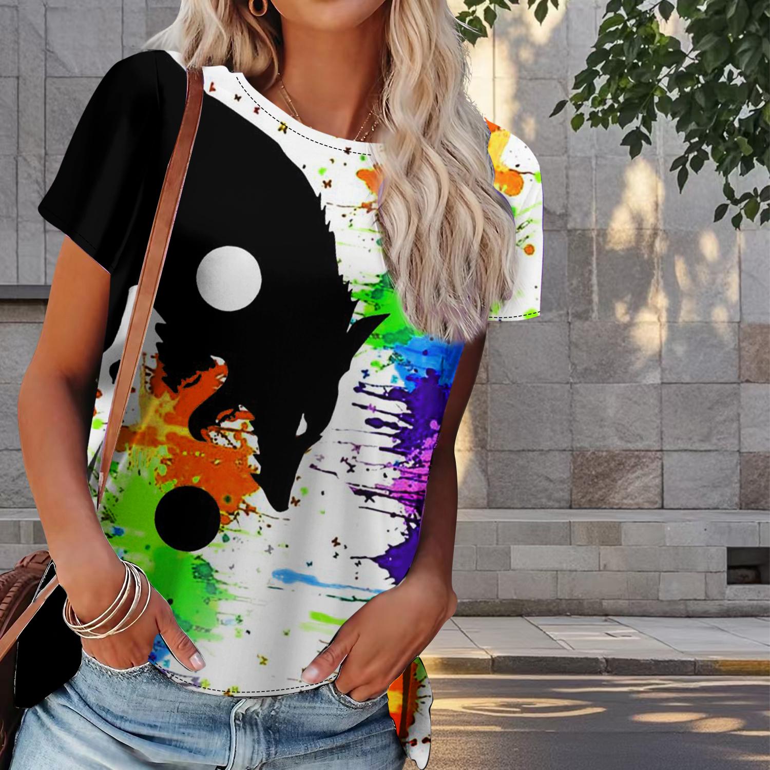 

Женская летняя футболка с принтом тайцзи в стиле ретро, футболки с коротким рукавом, повседневные топы с принтом 8XL оранжевый