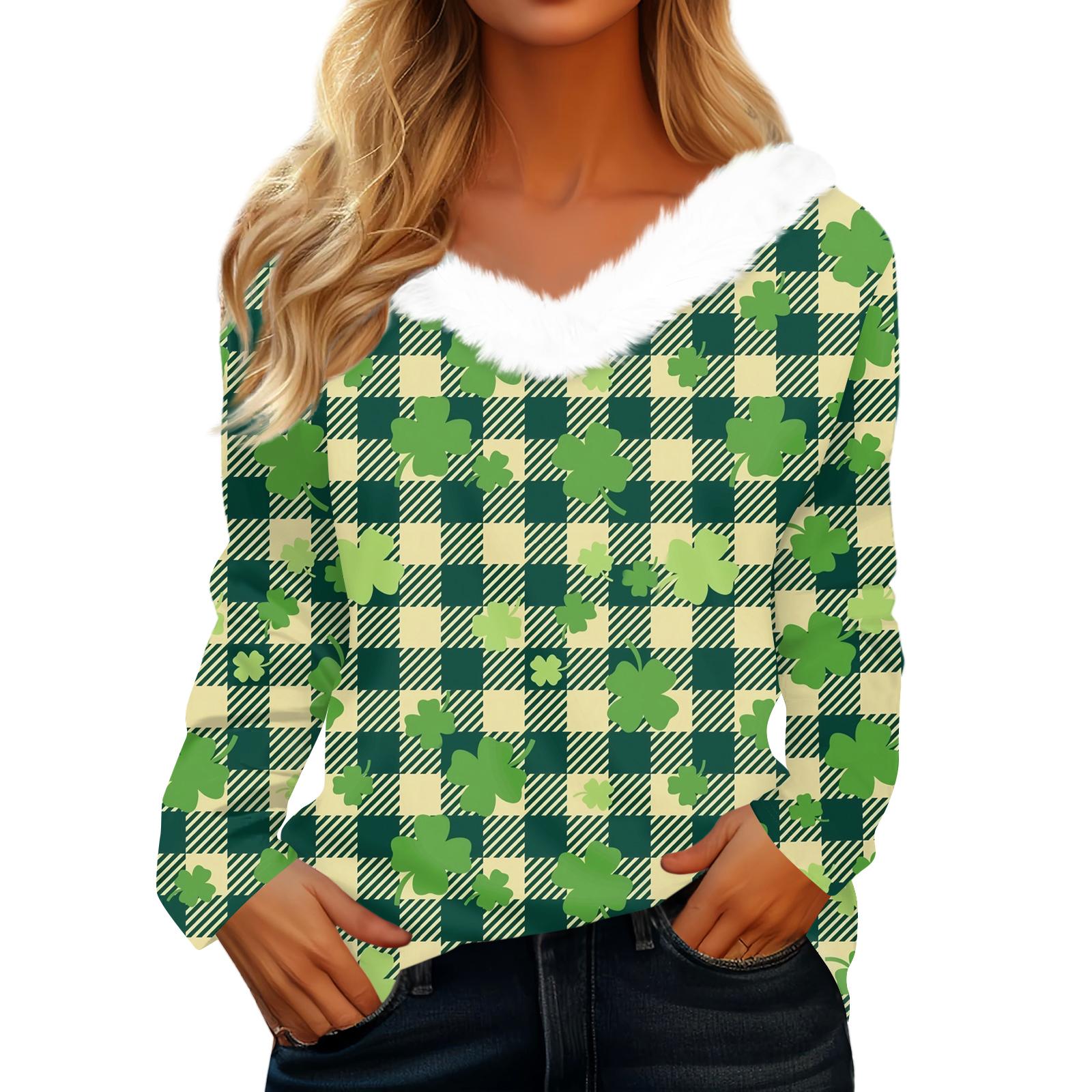 

Women s Saint Pao Print Long-sleeved V-neck Casual Loose T-shirt Top XL кавун червоний колір