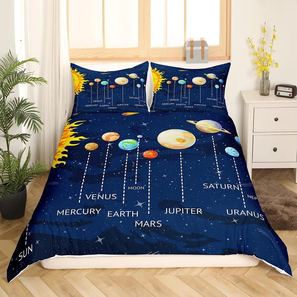 Solar System Duvet Covers Set For Kids Outer Space Galaxy Bedding Set Universe Planets Comforter Cover Astronomy Quilt Covers