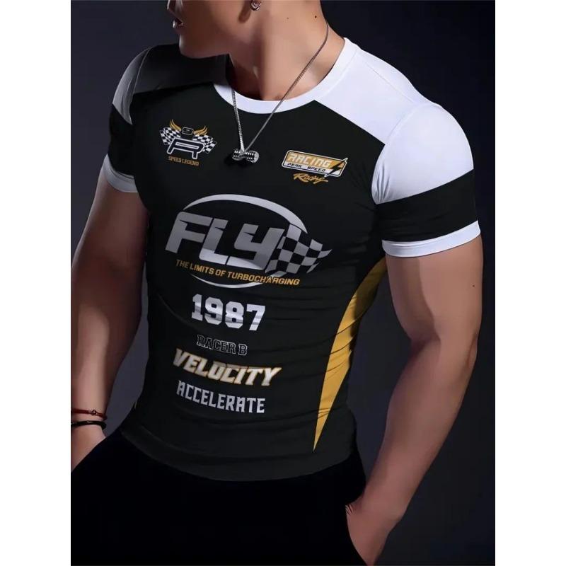 New men's breathable and comfortable T-shirt with striped printed pattern