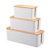 Wood Grain Desk Cable Organizer With Lid For Home Office And Bedroom Storage