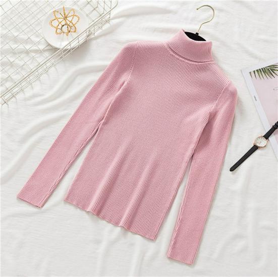 2025 Autumn/Winter Women's High Neck Pullover Sweater, Long Sleeve, Slim Fit, Solid Color Knitwear