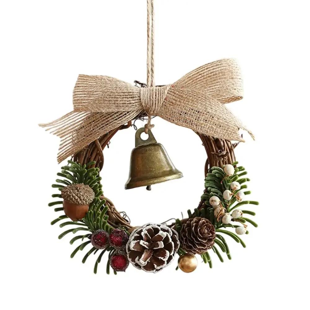 Holiday Door Hanger with Jingle Bells for Christmas Decoration Vintage Antique Gold Bells with Fabric and ABS Material