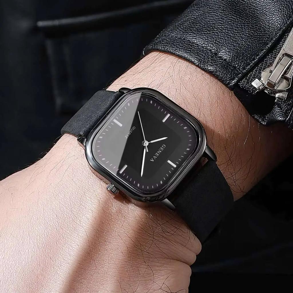 Fashion Square Dial Men Watch Minimalist Casual Leather Strap Quartz Wristwatch Man Clock Relogios Masculino (Without Box)
