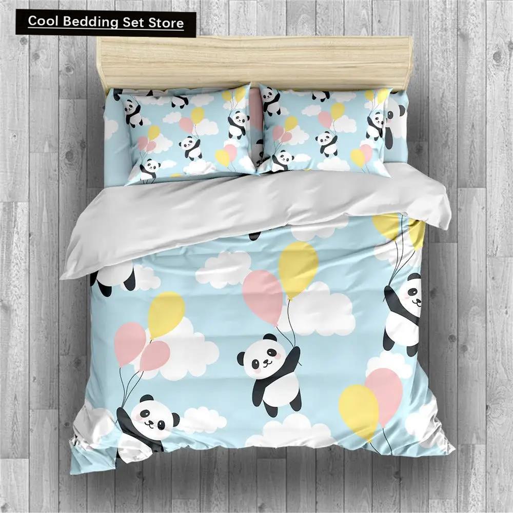 Panda King Full Bedidng Set Kids Romantic Bedding Set Cartoon Animal Duvet Cover Bicycle Balloon Dragonfly Polyester Quilt Cover