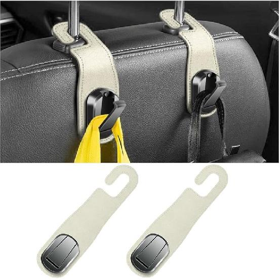 Car Headrest Hooks, 2PCS Leather Vehicle Seat Hangers for Handbag Coat Umbrellas, Multifunctional Automotive Hanging Storage Organizer Accessories,
