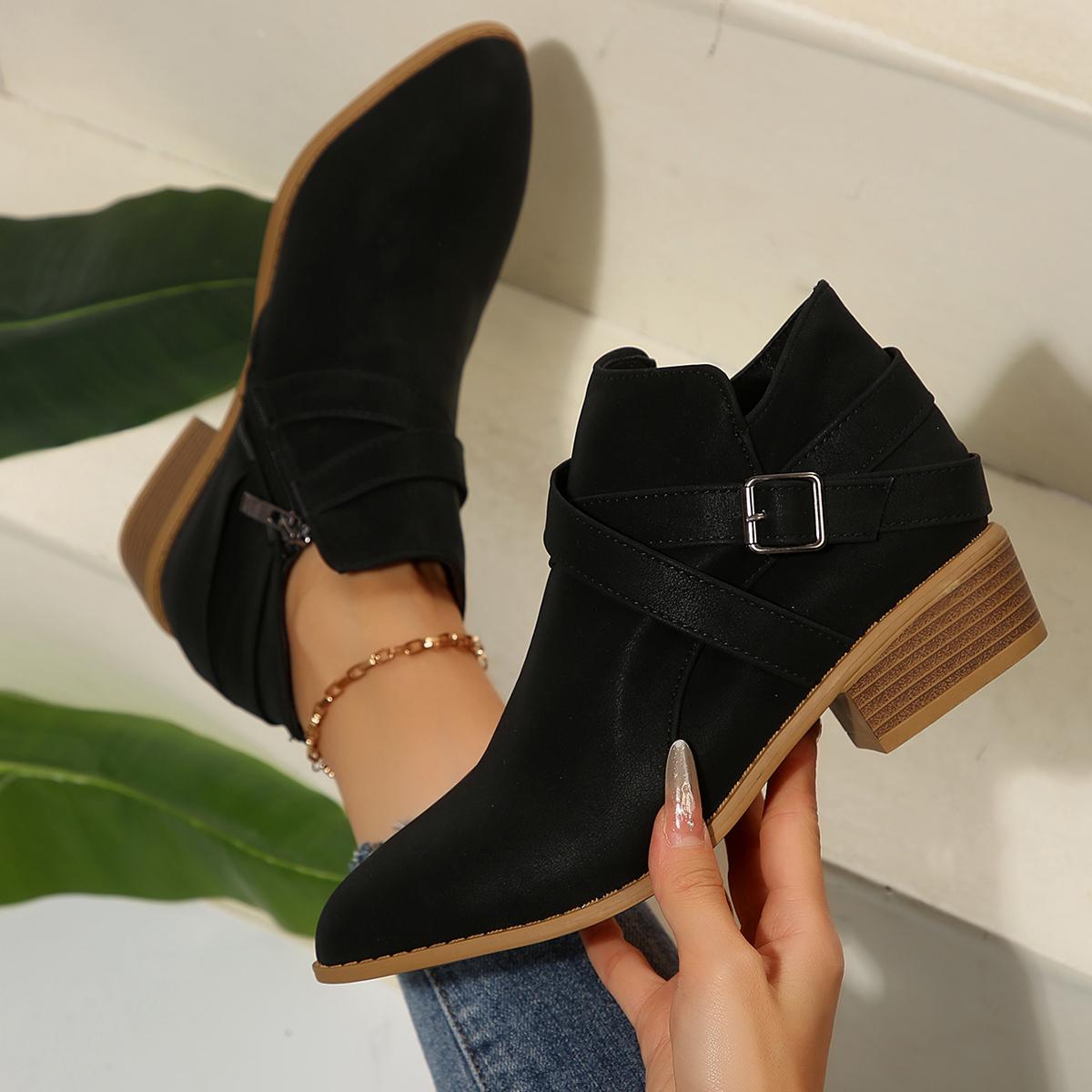 

Fashion New Autumn Women Boots Belt Buckle Outdoor Footwear Fashion Pointed Ankle Boots Casual Comfortable Women Shoes Zapatos De Mujer 36 чёрный