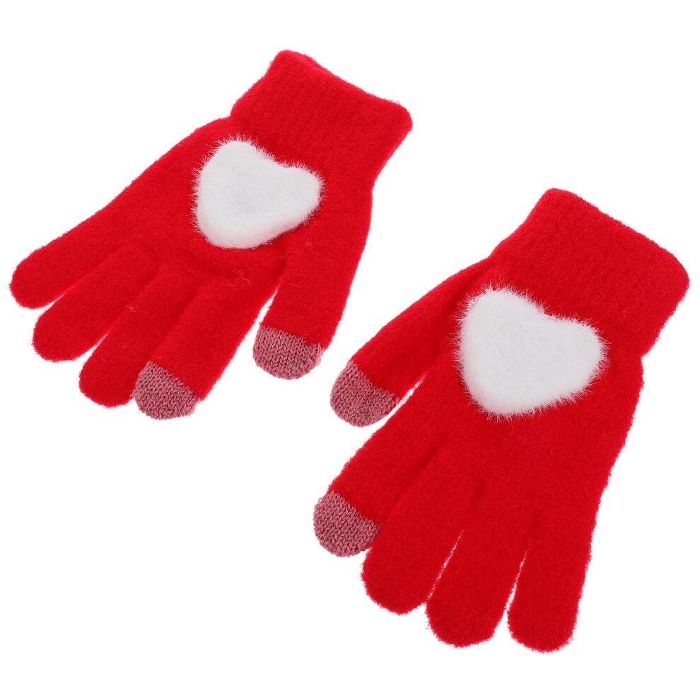 1 Pair Heart Knitting Winter Gloves Thicken Touchscreen Knitted