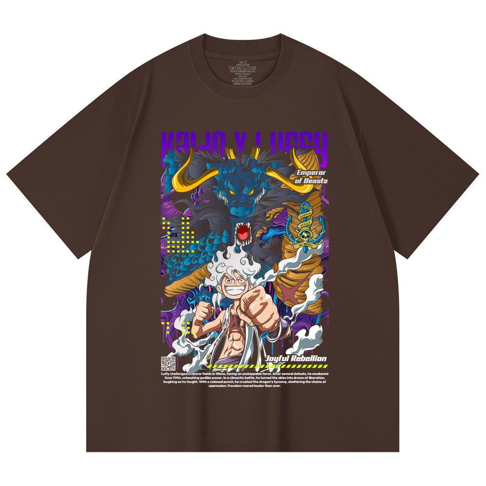T-shirt Unisex Pesante 100% Cotone 230 g/m² Pezzo Unico Stampa V35 Luffy Kaido
