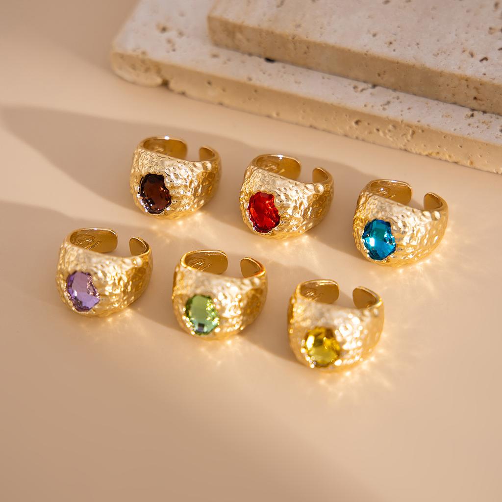 LATS Vintage Punk Inlaid Rhinestone Rings for Women Geometric Exaggerated Personalized Liquid Glossy Light Luxury  Jewelry