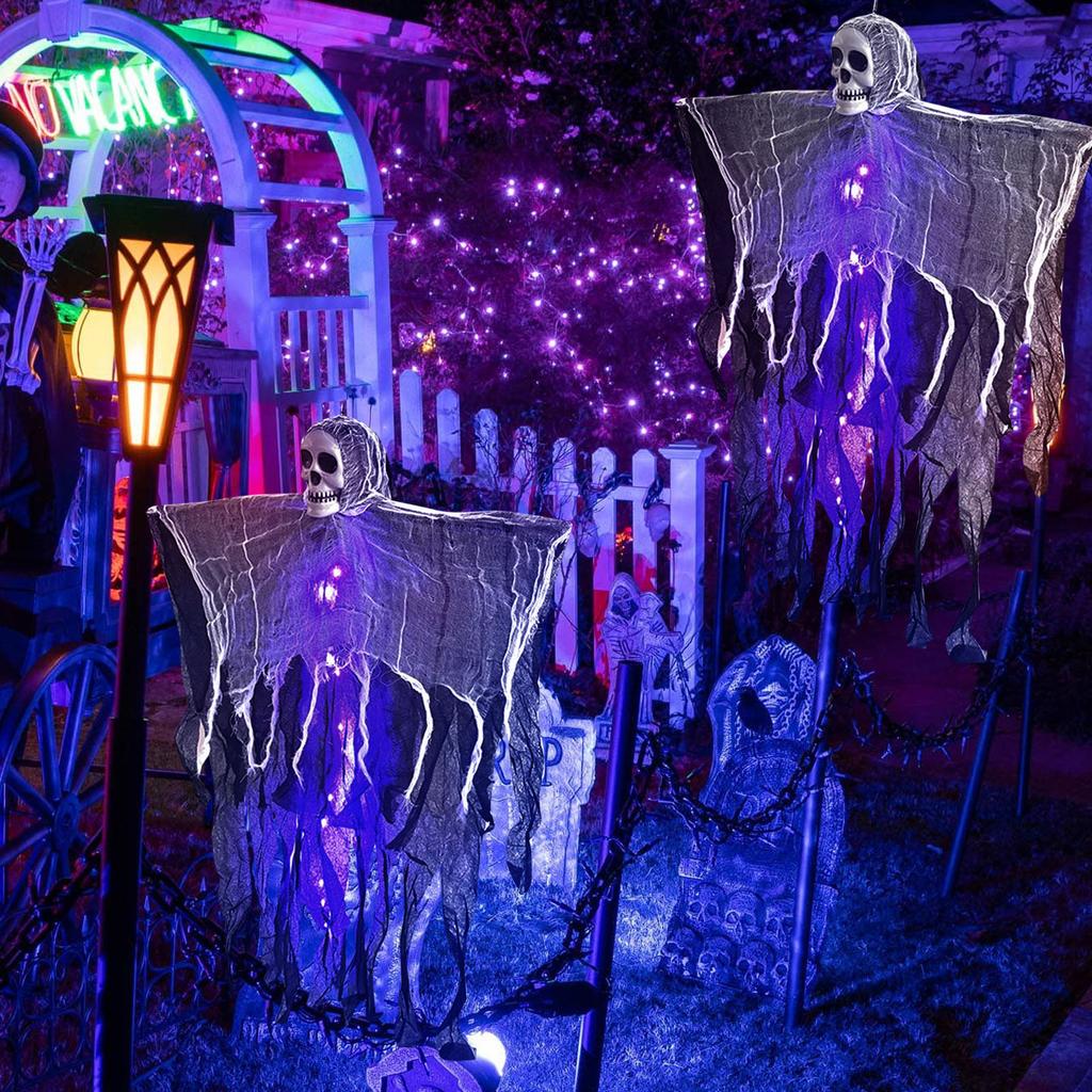 Halloweenská venkovní dekorace, 2 kusy dekoračních potřeb pro lustr, Halloweenská létající dekorace do strašidelného domu s dvorním stromem, verandou, zahradou, párty