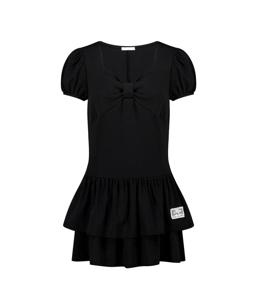 Iligo Bow Flare Mini Dress Black