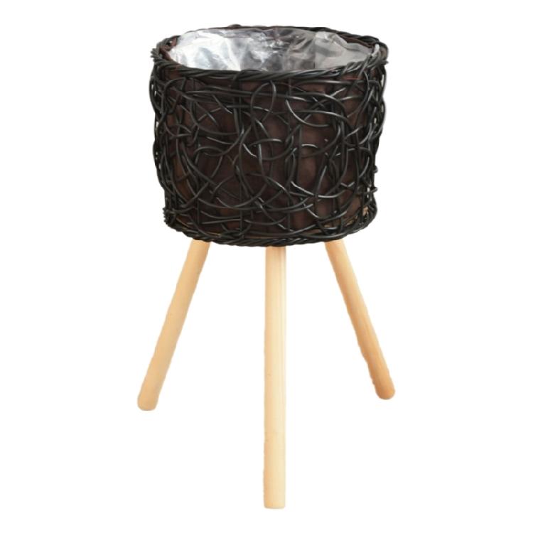 Wood Legs Plant Holder Stool for Home Decoration Stable Floor Planter Basket Woven Balcony Flower Pots Display Shelf