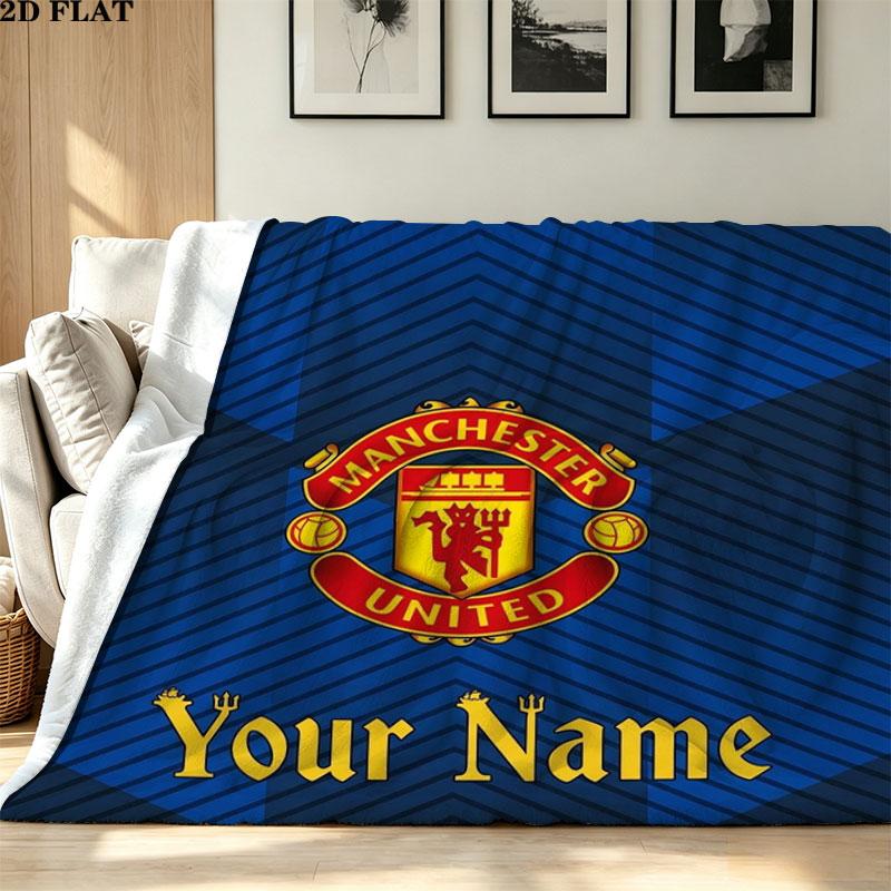 1PC Manchester United F Custom Name Patterned Flannel Blanket Suitable For All Seasons for Home Decor Warmth and Comfort Gifts Holiday Present
