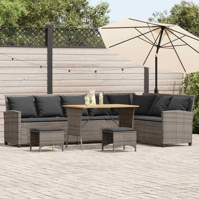 VidaXL Salon de jardin 4 pcs avec coussins forme L gris résine tressée, ensemble de canapé d'extérieur, ensemble de salon de 3365326